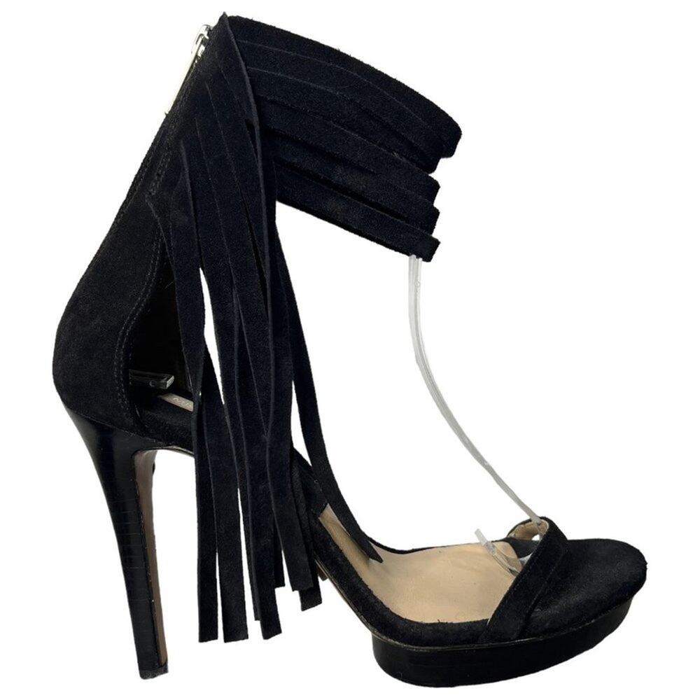 MICHAEL Kors Daphne Fringe Heels Black Suede Size 38